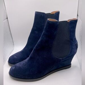 FENDI Women’s Navy Blue Suede Wedge Ankle Booties Size 37.5/6.5 NEW
